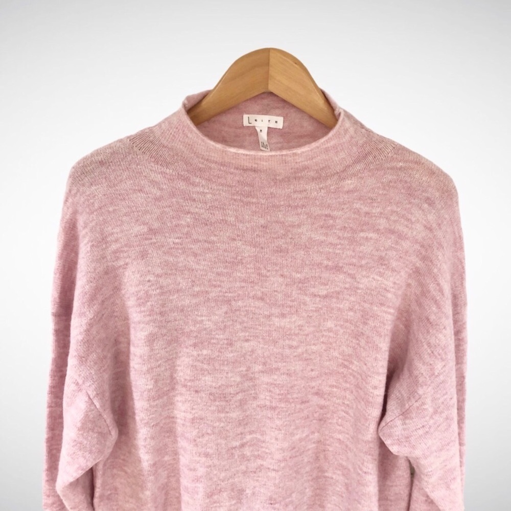 Leith Pink Cozy Mock Neck Sweater Relaxed Fit Size Medium Pink - Picture 7 of 13